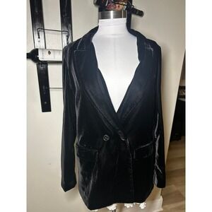 ZARA Black Velvet Double Breasted Blazer Jacket Women Notched Lapel Formal
